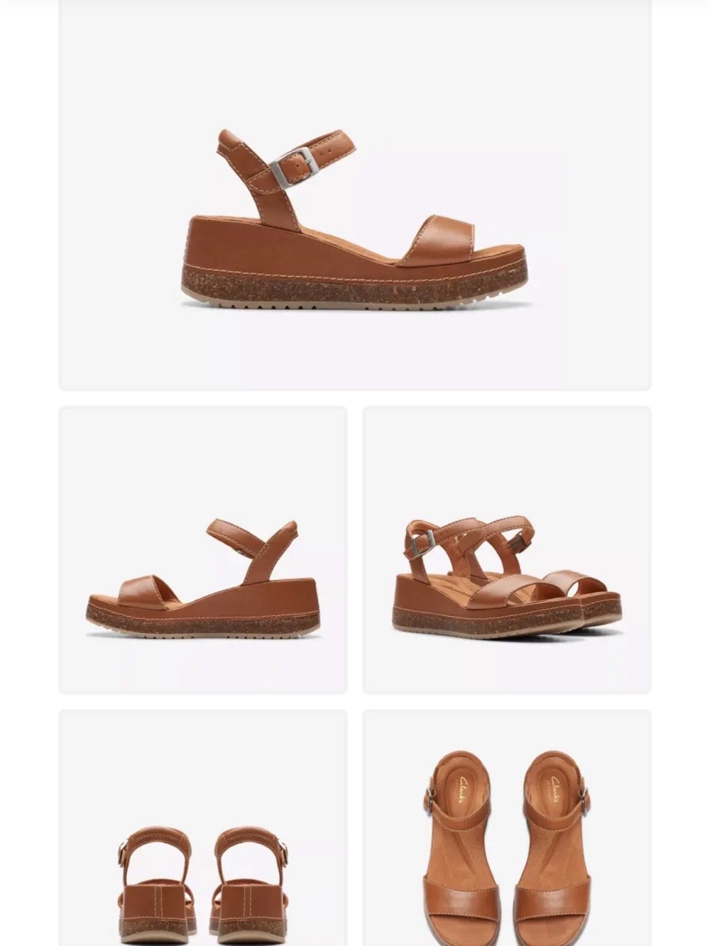 Clarks Tan Leather Slingback Wedge Sandals - Picture 8 of 8